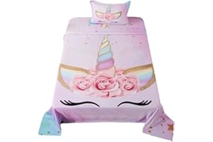 ADASMILE A & S Unicorn Sheets Twin Size 3 Pieces Girls Fitted Sheet for Kids Pink Flowers Bedding Set with Pillowcase Animal Bed Sets Soft Microfiber All Season Room Decor