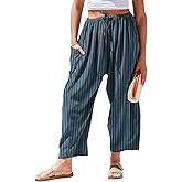 TARSE Womens Linen Wide Leg Pants Casual Loose Drawstring Summer 2025 Beach Travel Vacation Palazzo Harem Pants with Pockets