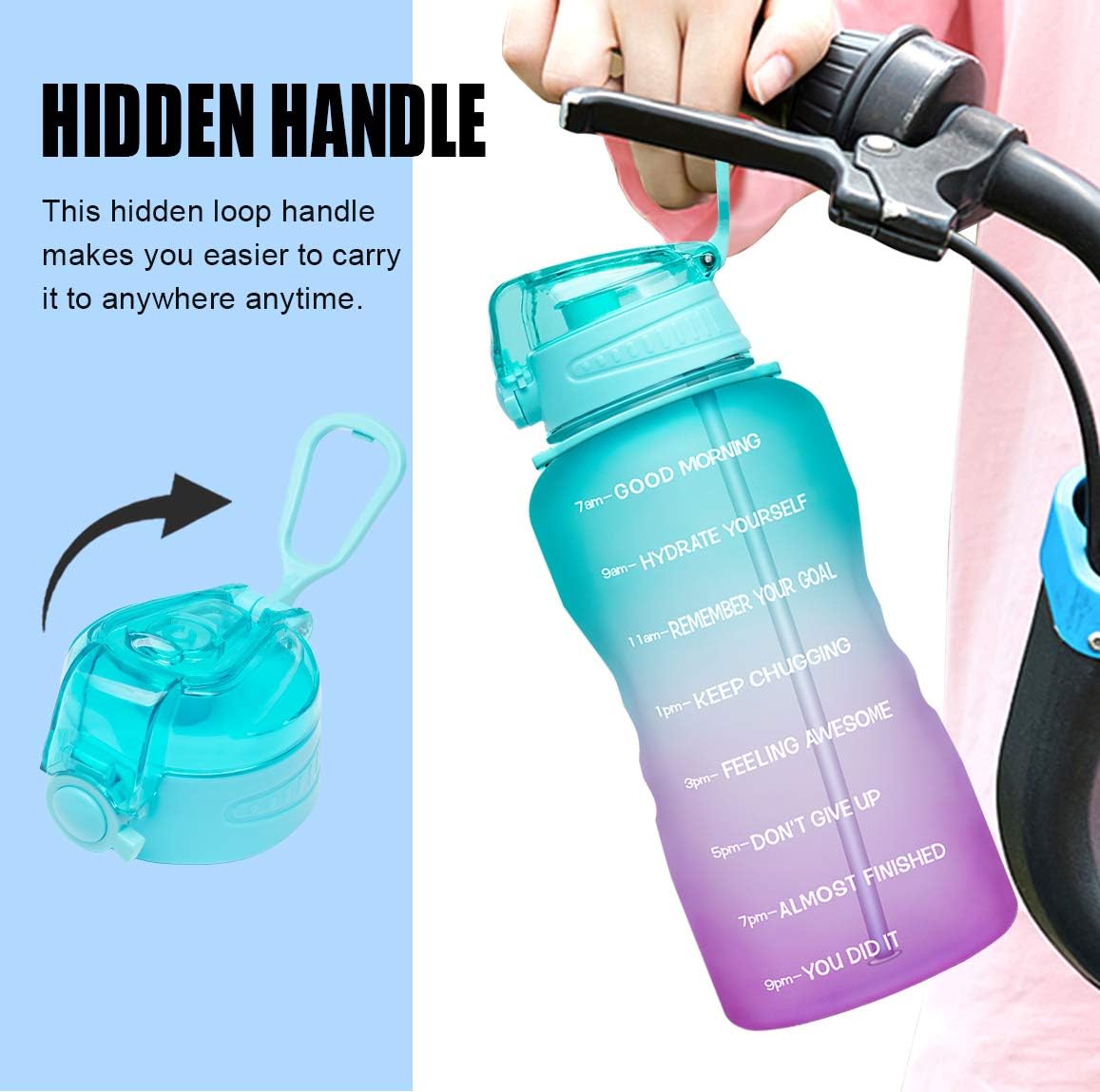 Fidus Large 1 Gallon Motivational Water Bottle with Paracord Handle & Removable Straw - BPA Free Leakproof Water Jug with Time Marker to Ensure You Drink Enough Water Throughout the Day-Green/Purple : Sports & Outdoors