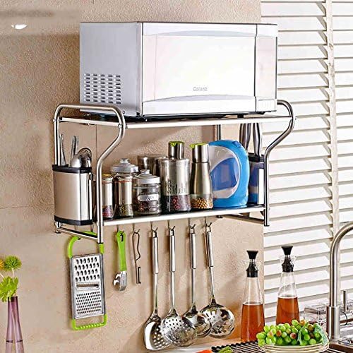 ACZZ Kitchen Storage Rack，Practical Wall Mounted Microwave Oven Rack Spice Cooker Shelf Multifunction Stainless Steel Kitchen Dressers Sideboards,D,58cm