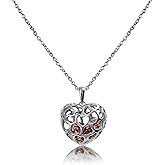 DERDALN Heart Necklace Sterling Silver Hollow Heart Pendant Gemstone Necklace for Women Romantic Jewelry Gift for Her Girlfriend Valentine
