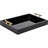 Kate and Laurel Lipton Decorative Modern Rectangular Tray; 16.5 x 12.25; Black and Gold; Chic Serving Tray for Storage; Organ
