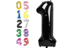 ARGTHJY Number Balloons 40 Inch Black 1 Balloons for First Birthday Party Decoration, Foil Number One 1st Ballon for 1, 10, 11, 12, 18, 100 Celebration, Boy and Girl Birthday, Baby Shower, Anniversary Decor