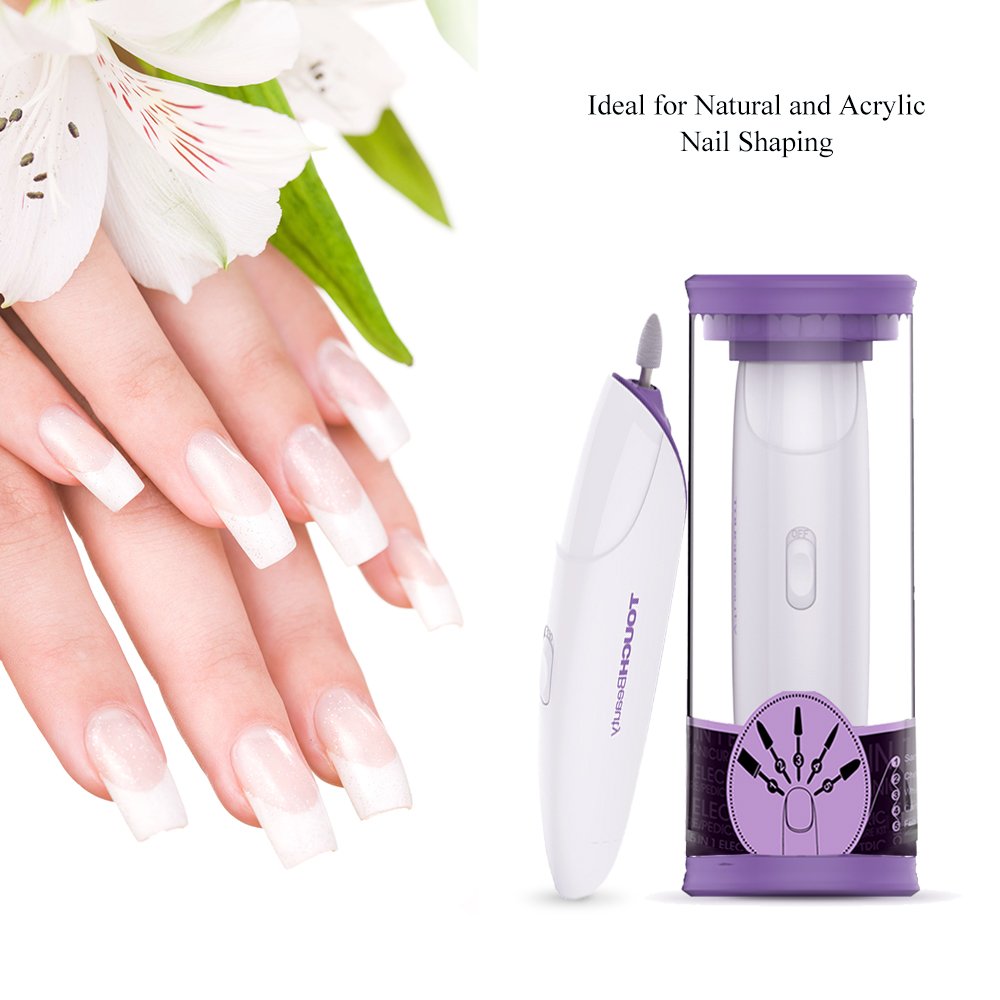 TOUCHBeauty Manicure Pedicure System Professional Nail File Drill Buffer set, Acrylic Nail Tools with LED Light, 5 Attachments Purple TB-1333