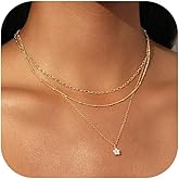 Robaice Layered Necklaces for Women，14K Gold Plated Twist Circle Pendant Dainty Paperclip Chain Necklace Stack Trendy Layering Stackable Chain Choker Set Minimalist Gold Jewelry Gift for Women