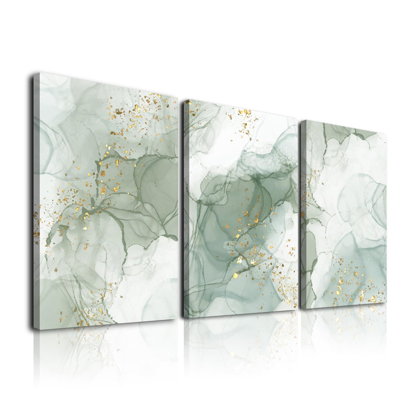 Photo 1 of Sage Green Wall Art Set of 3,Abstract Green Wall Decor Living Room,Minimalist Modern Framed Wall Art Marble Line Beige Gold Green Canvas Artwork Paintings,Green Boho Room Decor,Bedroom Bathroom Office Wall Decoration,12"x16"