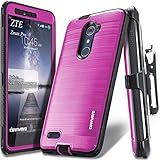 COVRWARE [Iron Tank] case Compatible with ZTE ZMAX PRO/ZTE Carry, with Built-in [Screen Protector] Full-Body Rugged Holster Armor Case [Brushed Metal Texture Design][Belt Clip][Kickstand], Magenta