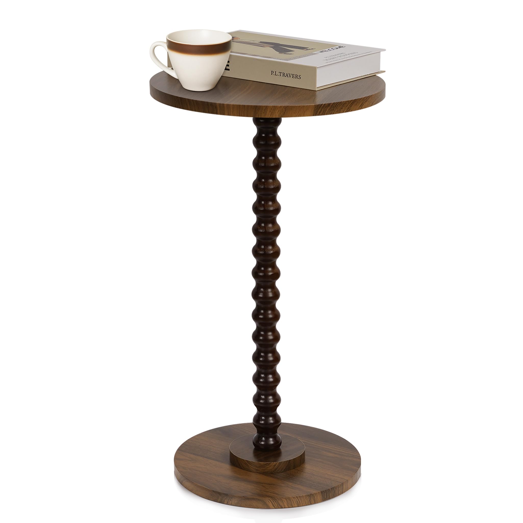 Photo 1 of Round Side Table, Small End Table for Small Space, Modern Accent Table with Solid Wood Leg, Easy Assembly for Living Room, Bedroom, Corners, and Office (Rustic Brown)