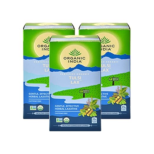Organic India Tulsi Lax Tea 25 Tea Bags- (Pack of 3)