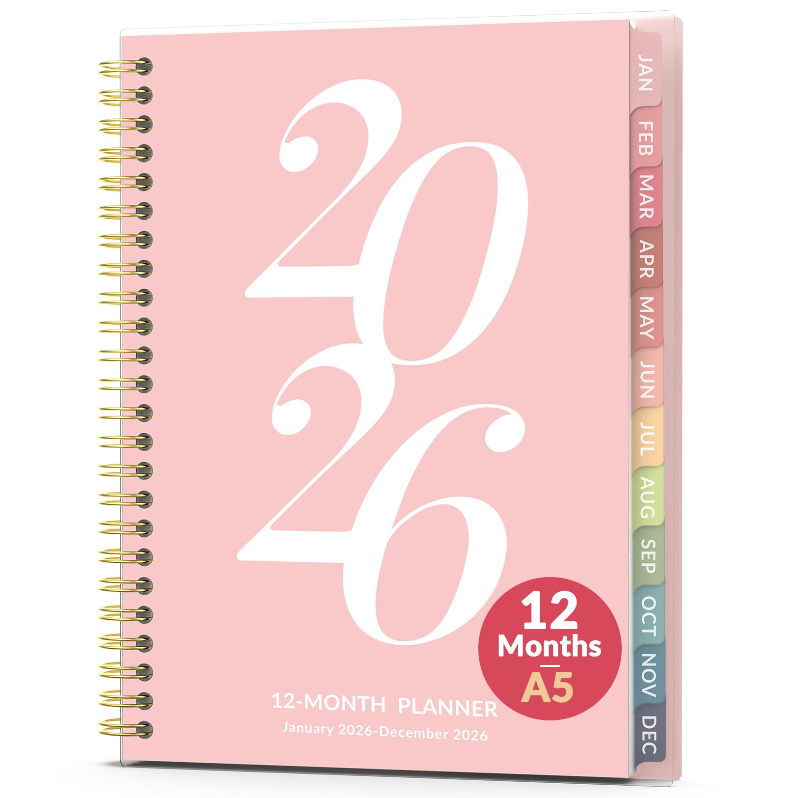 Photo 1 of 2026 Planner Weekly and Monthly, Jan - Dec 2026, 6.3" x 8.4”, Small Agenda Planner for Women, Aesthetic Calendar Planner with Spiral Bound, Month Tab, Flexible Cover for School, Office (A5, Pink)