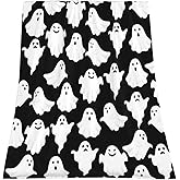 Jbralid Halloween Throw Blankets Funny Ghost Cute Halloween Spooky Black and White Throw Blanket Lightweight Cozy Flannel Blanket for Bedroom Living Rooms Couch Sofa Bed Home Decorations 40x50 Inch