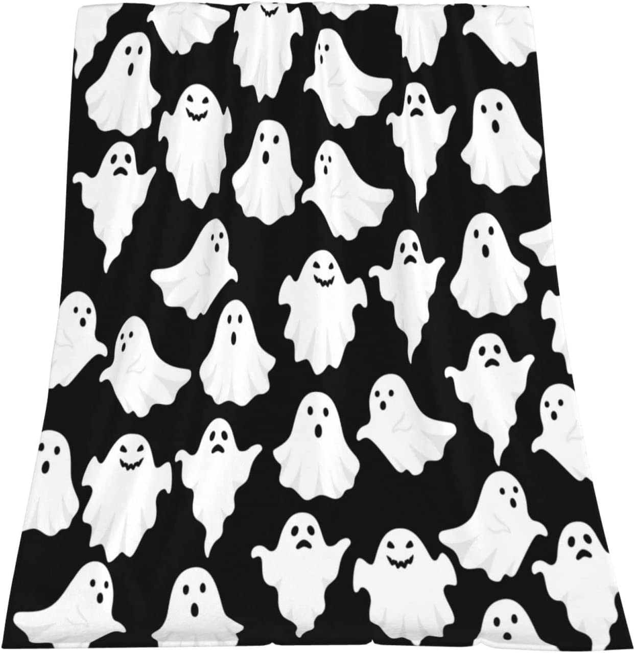 Photo 1 of Jbralid Halloween Throw Blankets Funny Ghost Cute Halloween Spooky Black and White Throw Blanket Lightweight Cozy Flannel Blanket for Bedroom Living Rooms Couch Sofa Bed Home Decorations 40x50 Inch
