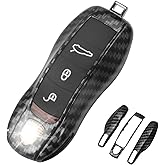QBUC for Porsche Key Fob Cover,3-Piece Painted Key Shell Compatible with Porsche Cayenne Panamera Macan 911 Boxter Cayman (Carbon Look)