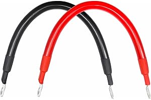 LSKASELUE Lot de 2 câbles de batterie de calibre 2 AWG, fil onduleur en cuivre pur de 30,5 cm avec bornes à cosses de 0,9 cm,