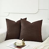 Sunday Praise Pack of 2 Solid Decorative Throw Pillow Covers 18x18 Inch Soft Faux Linen Accent Cushion Cases Cozy Square Pillowcase for Couch Sofa Bed Farmhouse Home Décor Dark Brown