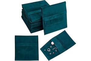 NBEADS 24 Pcs Dark Green Microfiber Jewelry Pouch, Pocket Cosmetic Bag Velvet Jewelry Flap Pouches Folding Envelope Bag for E