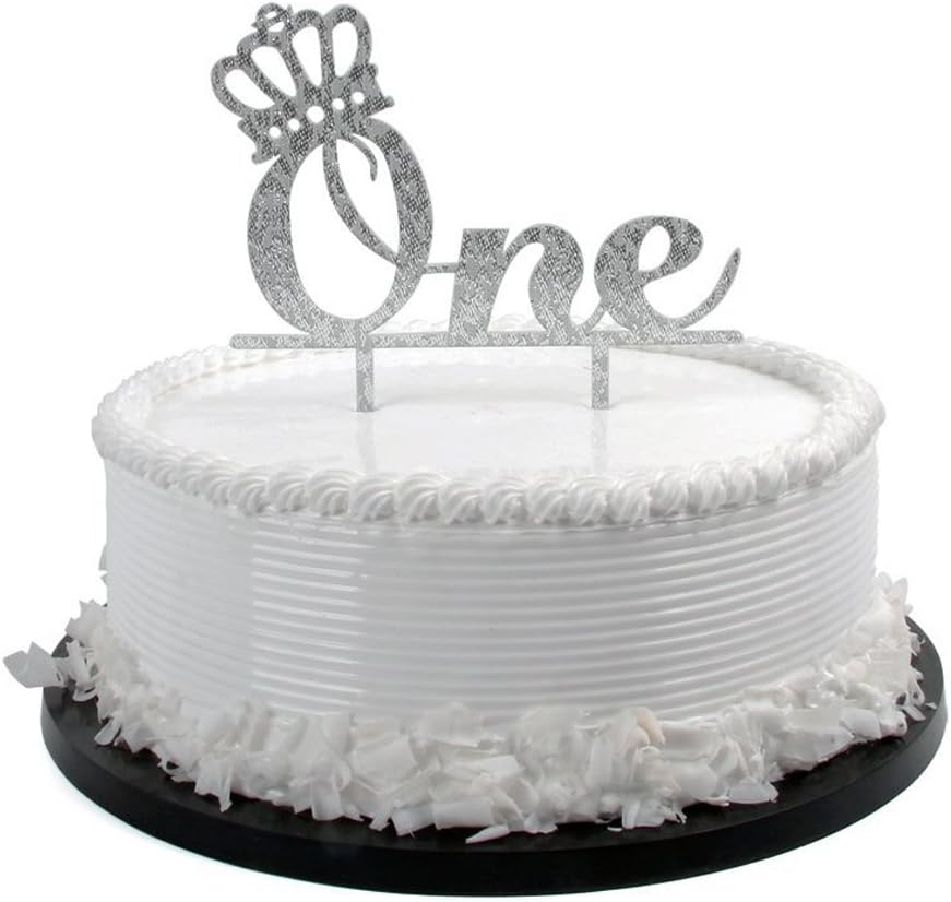 MiGoo 1st Birthday Cake Topper, One Acrylic Happy Birthday Party Supplies Decorations Silver Glitter