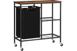 Fogein Laundry Hamper with Iron Side Shelf,Laundry Sorter with 45L Pull-Out and Removable Bags,Clothes Hamper with Wheels,Laundry Basket Sorter for Laundry Room,Bathroom,Bedroom,Brown