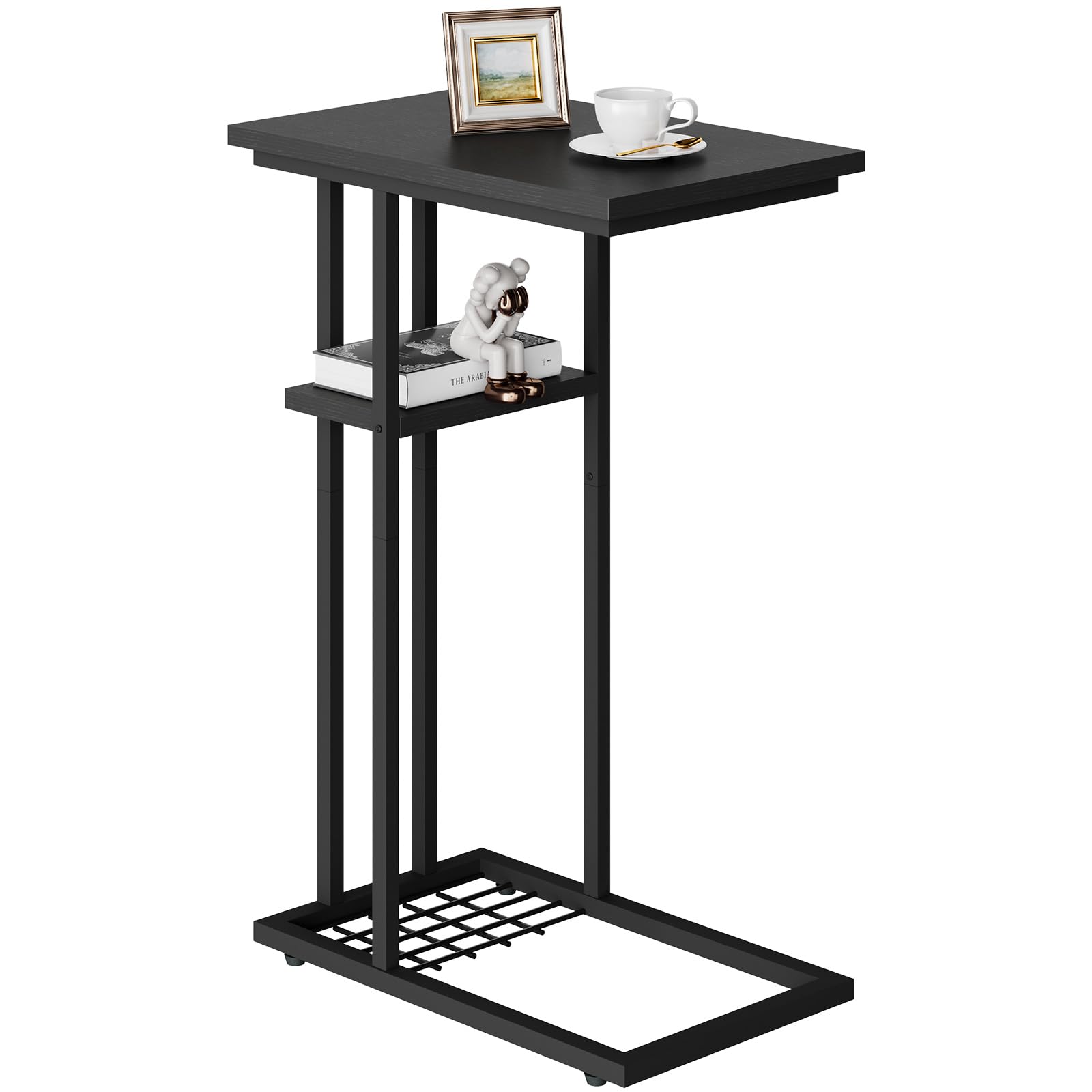 YMYNY C Shaped Side Table, Small Sofa Table,Narrow Laptop Coffee Table for Small Spaces, Living Room, Bedroom, Couch 40 × 26 × 61.5CM, Black HST004B