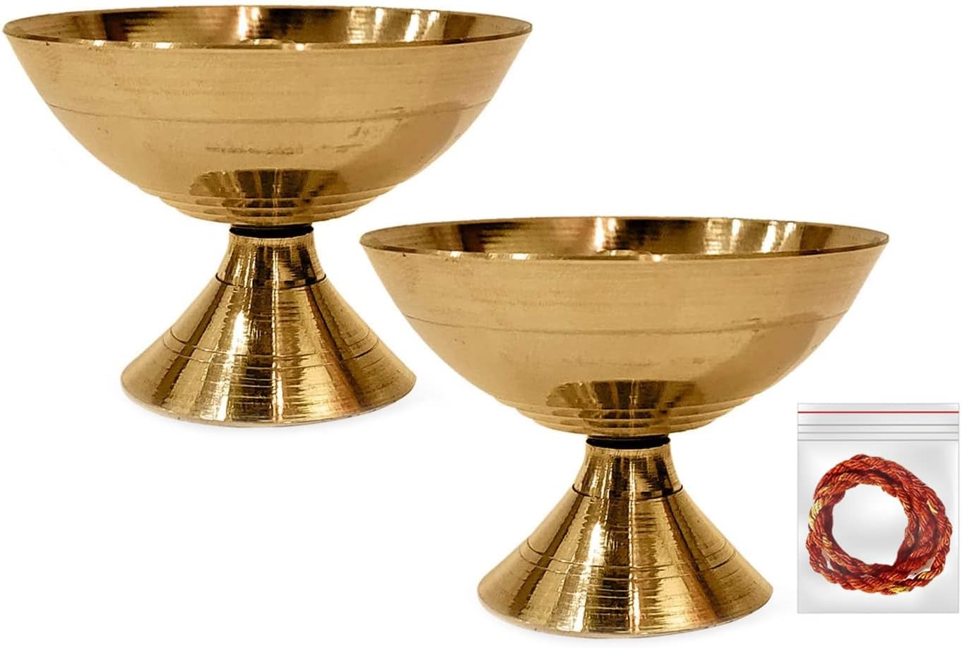 Oil Lamps & Accessories - Satvik 2 Pc Set of Brass Handmade Pyali Diya Ornamental Oil Lamp Deepak Payali Deepam Kutthu Vilakku Indian Housewarming Return Gift Item