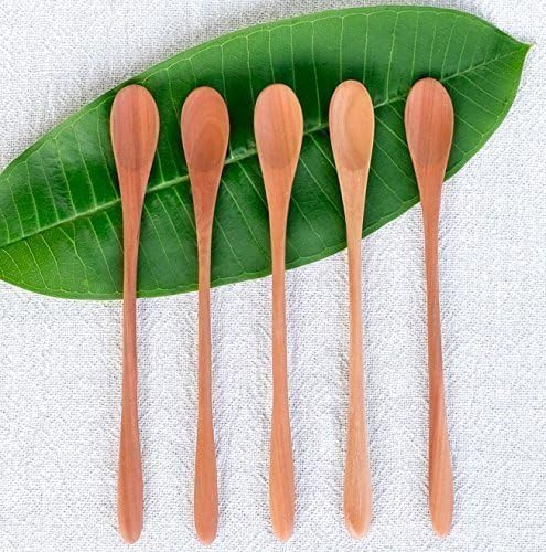 Bali Harvest Set of 5 Handmade Wooden Spoons | Mahogany Wood | Eco Friendly | Juice Spoons | Cocktail Spoons | Dessert Spoons | Coffee Tea Spoons | Ice Cream Spoons | Vegan Gift