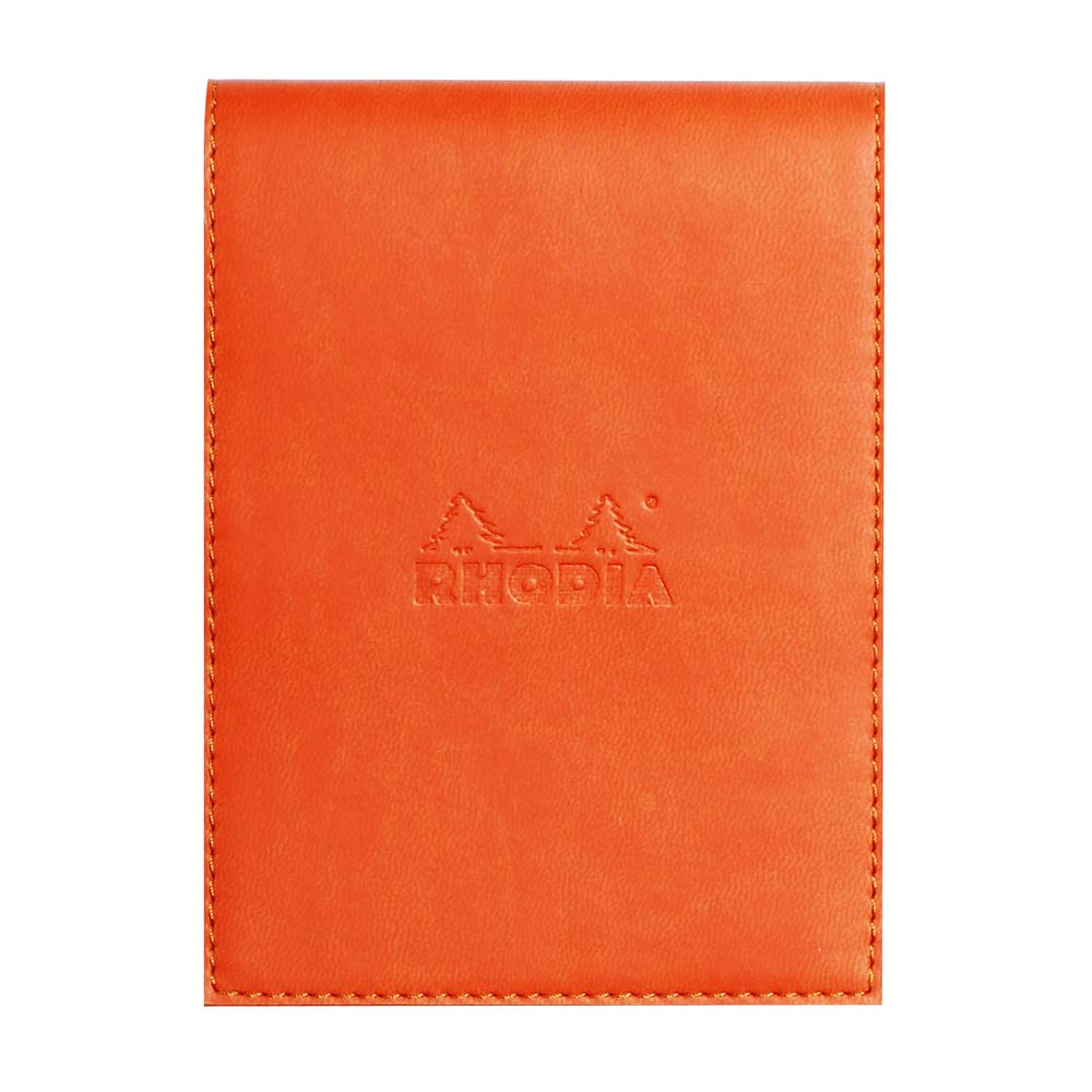 RHODIA 128214C - Clipboard Case + Stapled Notepad N°12 Tangerine - 8.5x12 cm - Lined - 80 Detachable Sheets - 80G White Clairefontaine Paper - Pencil Holder - Faux Leather - Rhodiarama Collection