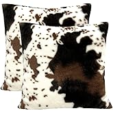 TOMWISH Cowhide Animal Black White and Brown Faux Fur Throw Pillow Covers 18x18 Set of 2 for Chair Bedroom Living Room Sofa Couch Bed Outdoor Double Sided Printing Furry Soft Cozy Pillow Covers