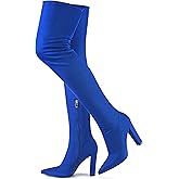 Wsheliu Thigh High Boots Women Chunky Heels Over The Knee Boots Pointed Toe Block Heeled Stretch Sexy High Heel Knee High Boots Side Zipper Long Boots