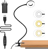 iZELL LED Desk Lamp Clip on with 70cm Flexible Arm 3 Color Modes 10 Brightness