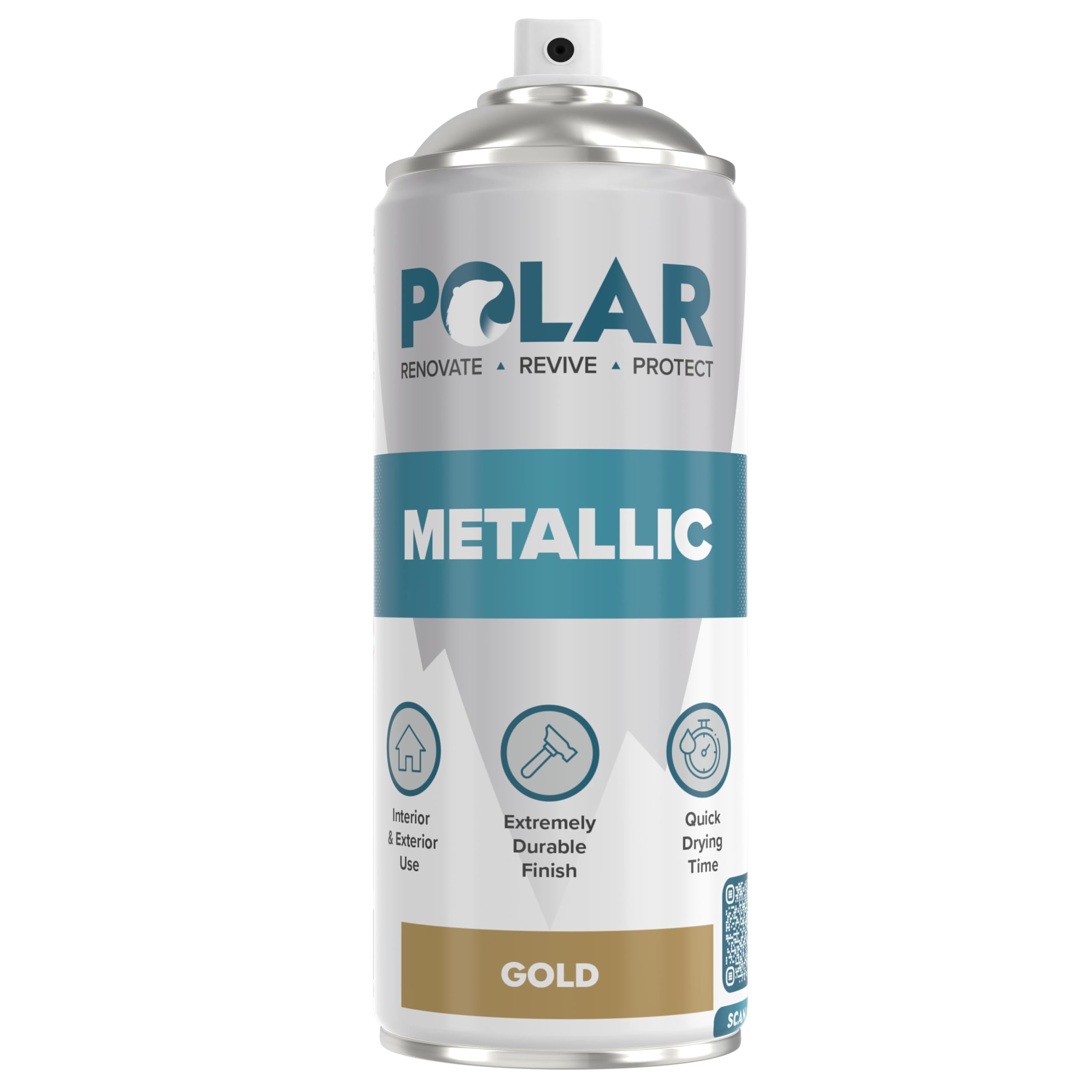 Polar Metallic Spray Paint - 400 ml, Gold - For Plastic, Metal, Wood, Glass, Ceramics & Ornaments - Multi-Purpose Scratch-Resistant Coating - Interior & Exterior - Quick Drying & Easy to Apply