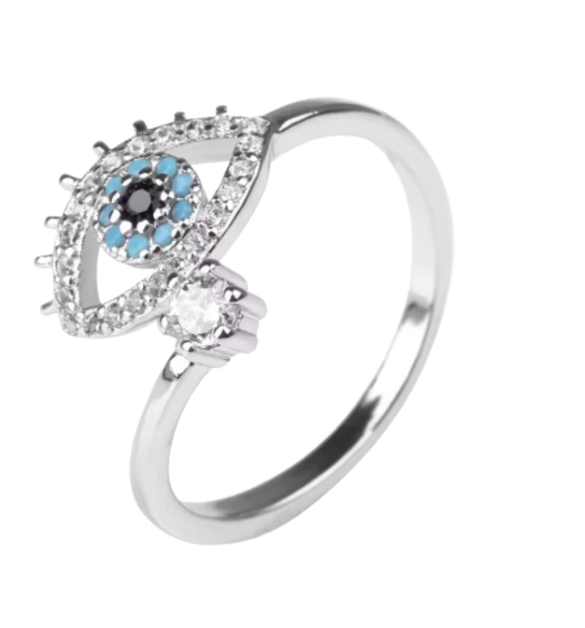CrownOfRibbons Silver Evil Eye Ring, Protection of Energy Opening Adjustable Fit Jewellery