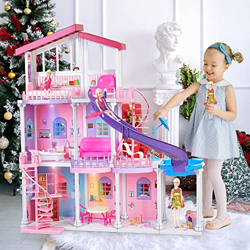 All Plastic Assembled Large Doll House Dreamhouse, 3-Story