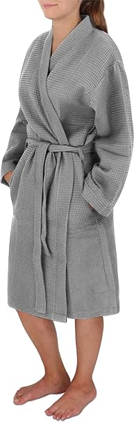 normani Damen Bademantel Langer Kimono mit Waffeloptik