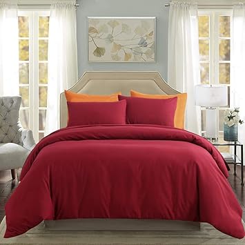 Amazon Com 3 Pieces Burgundy Red Bedding Wine Red Duvet Cover Set