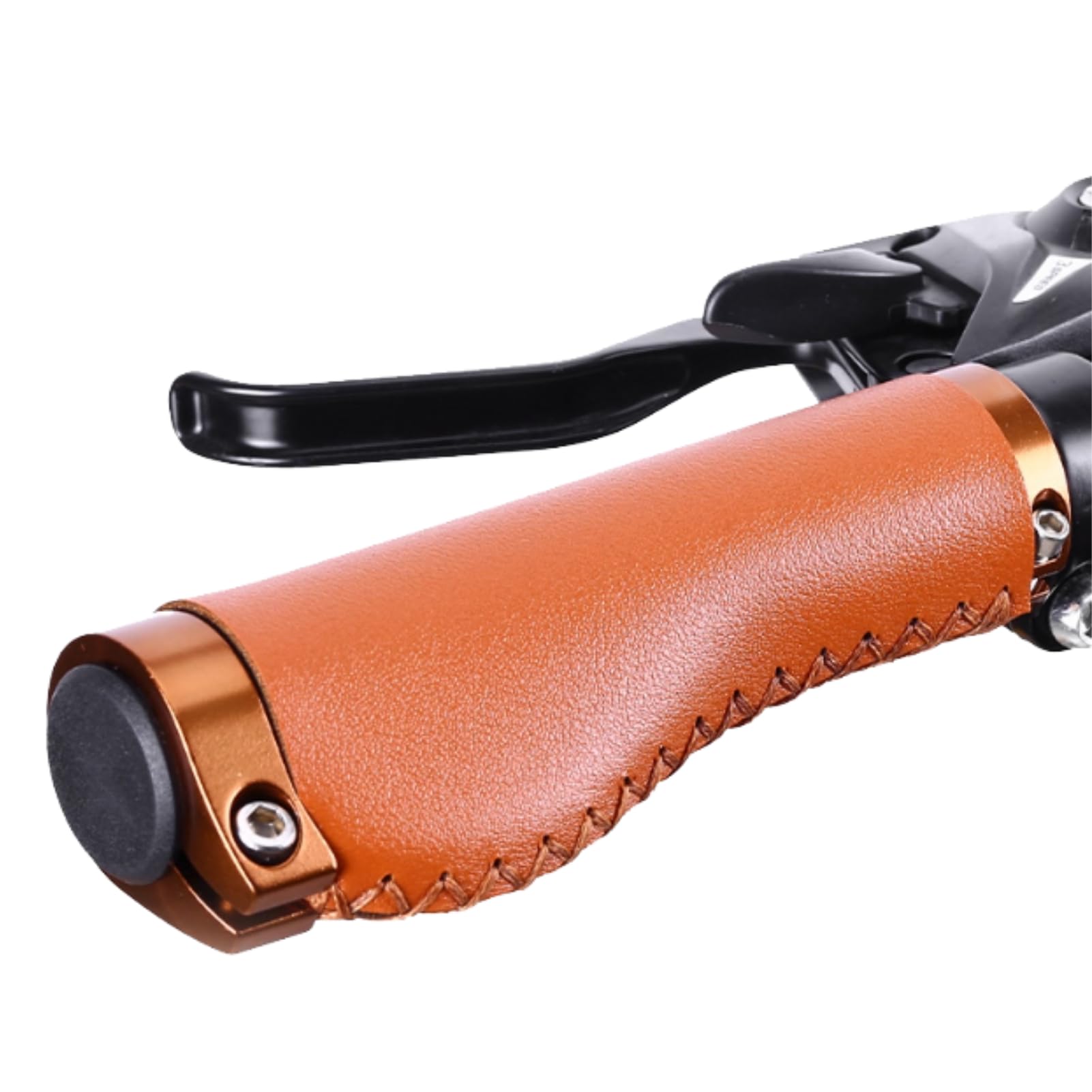 DEWIN Bike Handle Grips, 1 Pair Bicycle Grips PU Leather Mountain Bike Folding Bicycle Cycling Lockable Handle Grips (Brown)