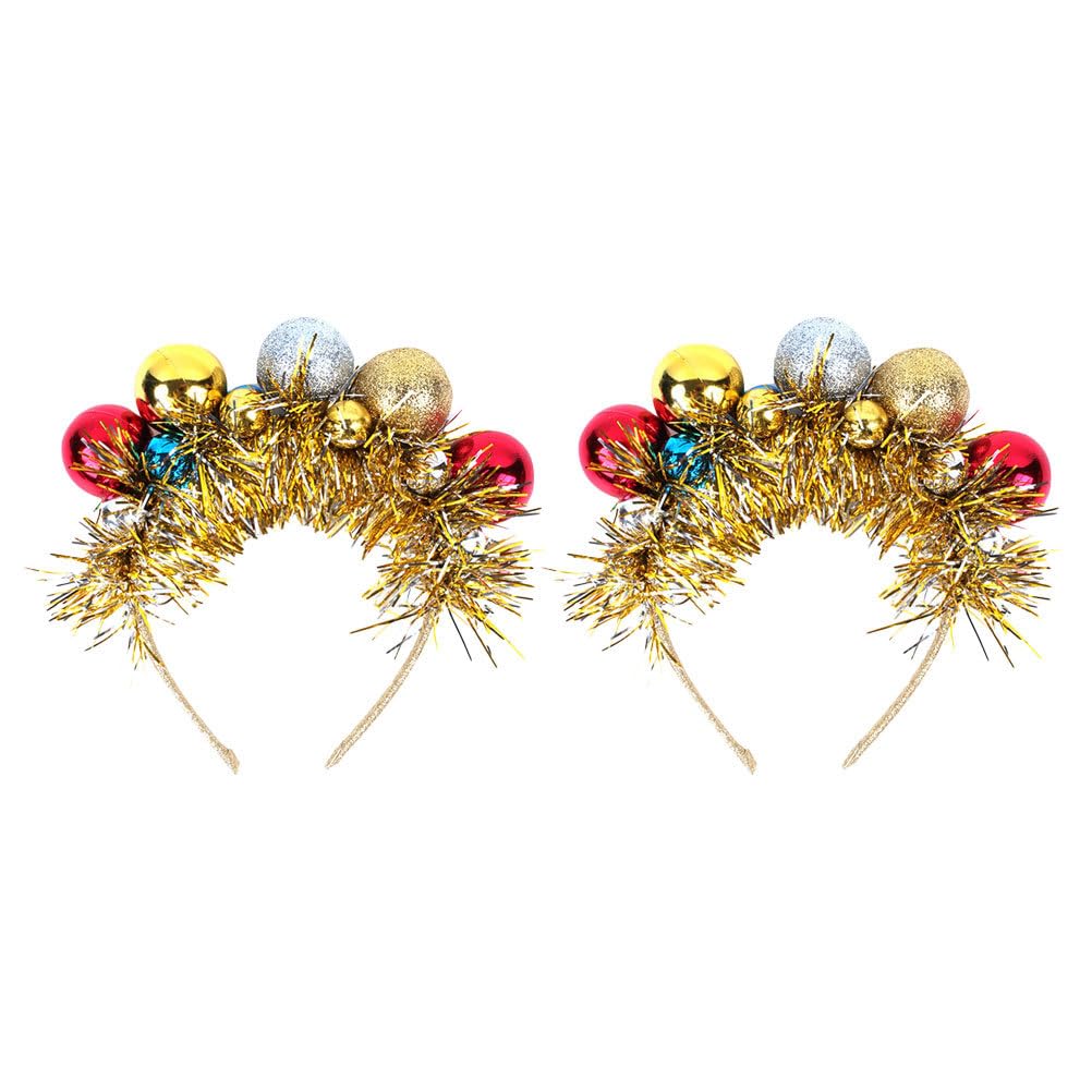 FRCOLOR 2Pcs Bauble Headbands Glitter Golden Ball Hairband Funny Party Hair Accessories Circus Clown Hair Hoop Christmas Holiday Headwear for Cosplay