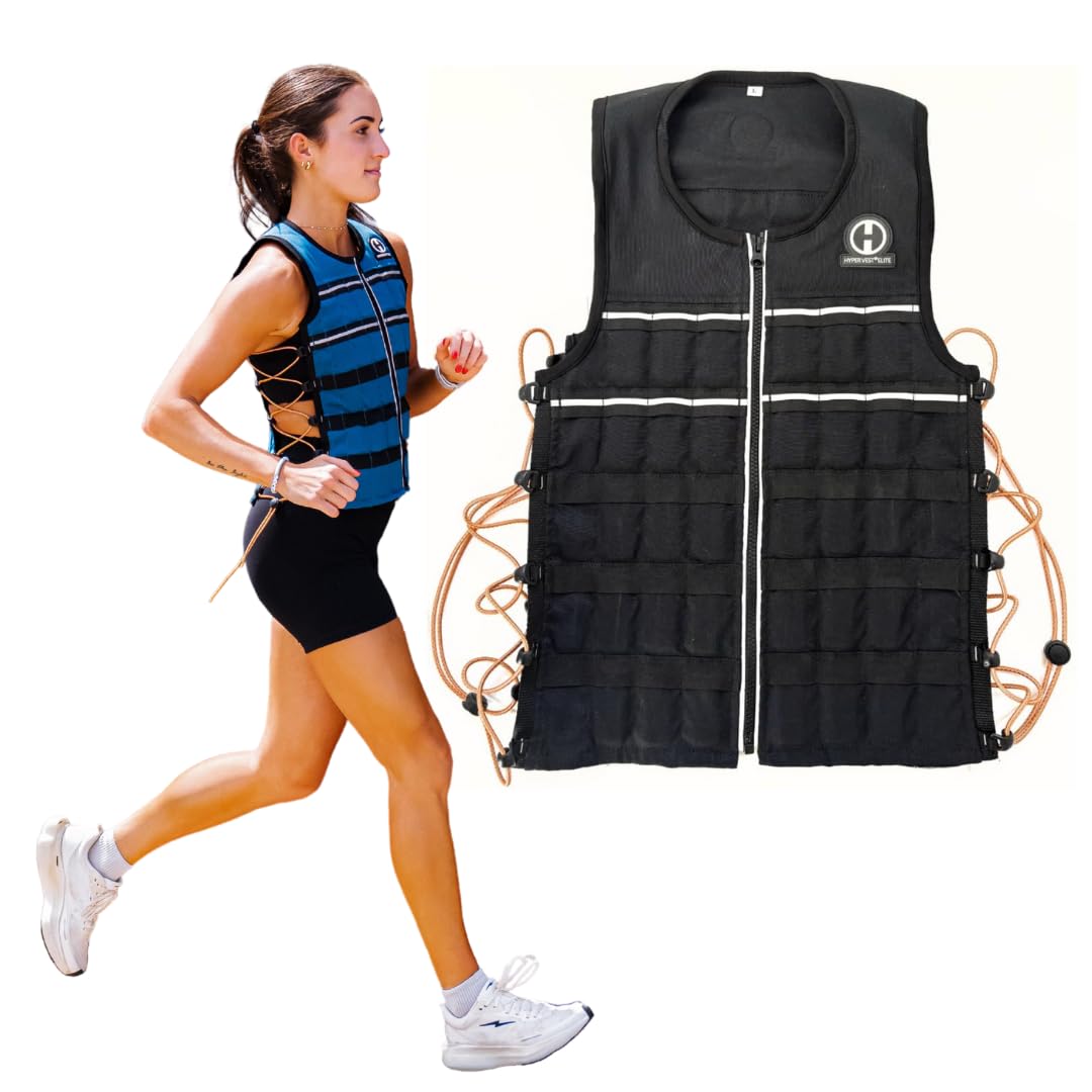 Hyperwear Hyper Vest Elite Weighted Vest Thin Adjustable 10lbs for Men or Women, Durable Cordura Fabric, Reflective Trim, and Shock Cord Side Lacing (10, Medium)
