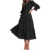 BTFBM Women Casual Long Sleeve Crew Neck Fall Dress Bohemian Relaxed Fit Floral Flowy Maxi Dresses Tiered Cocktail Dress