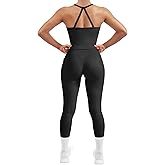 SUUKSESS Women 2 Piece Workout Sets Compression Tummy Control Leggings with Pockets Halter Built in Bra Tank Tops