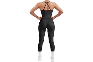 SUUKSESS Women 2 Piece Workout Sets Compression Tummy Control Leggings with Pockets Halter Built in Bra Tank Tops