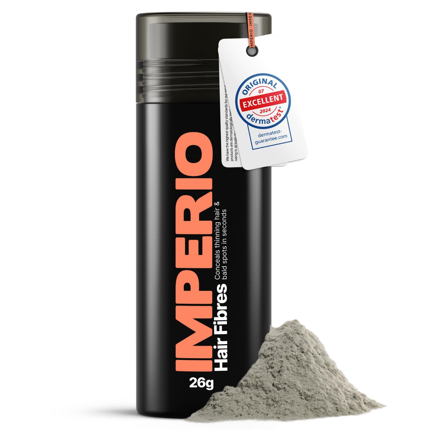 IMPERIO Hair Fibres for Thickening & Full Hair in Seconds. Shake-on hair filler for an Authentic Look. 100% Natural! Premium Salon Quality Hair Building Fibres - 26g (grey)