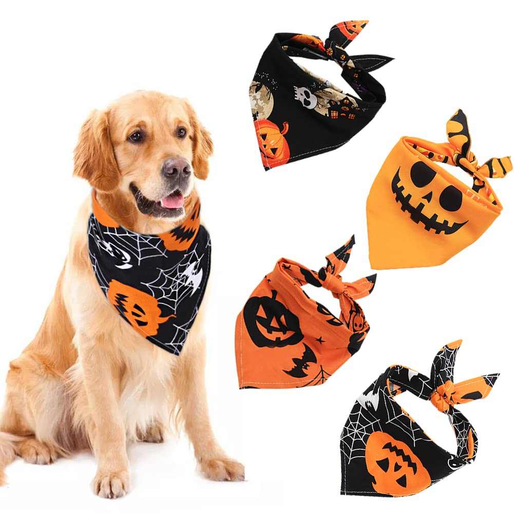 3 Pack Halloween Dog Bandana, 2024 New Pumpkin dog Triangle Scarfs, Bandanas for Medium and Large Pet (Style A)