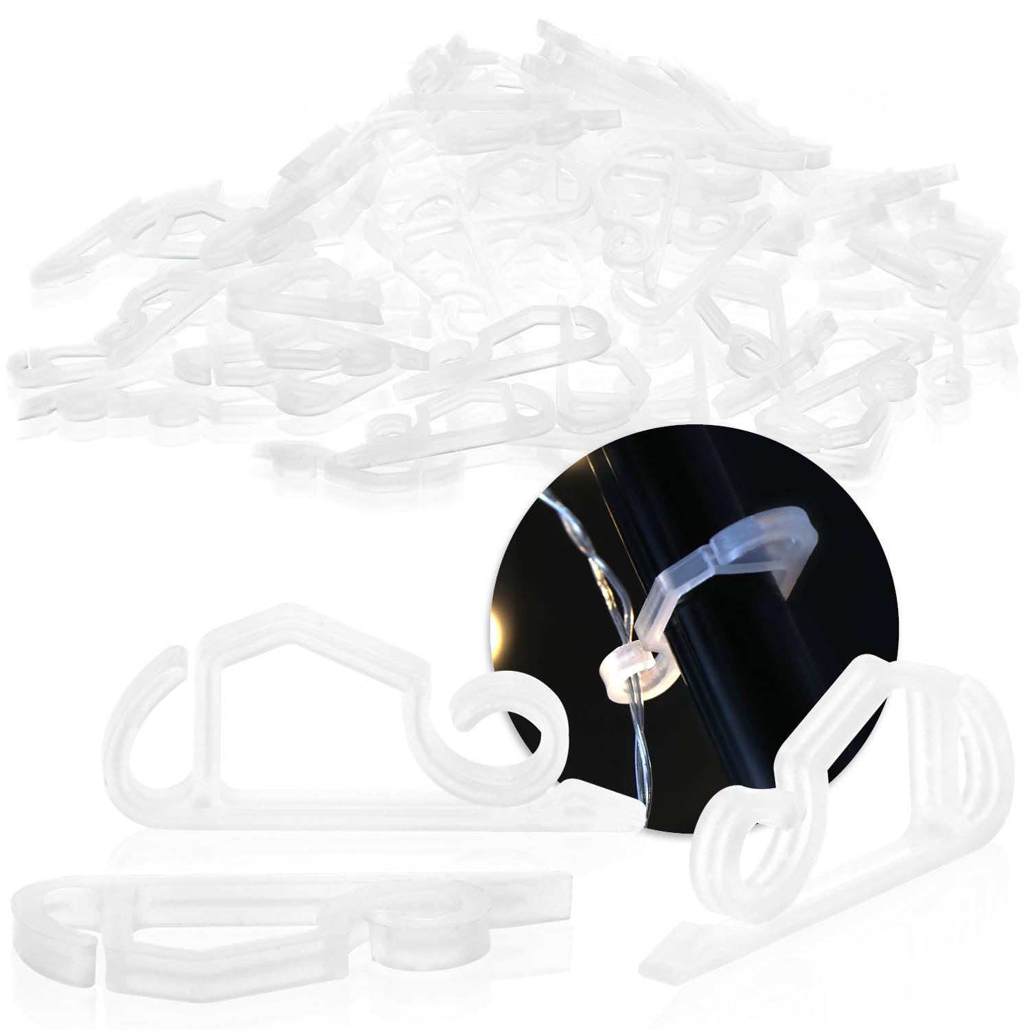 com-fourยฎ 200x Gutter Hooks for Fairy Lights - Rain Pipe Hooks Made of Plastic - Clothes Hanger Connector Hooks - Outdoor Christmas Light Hooks