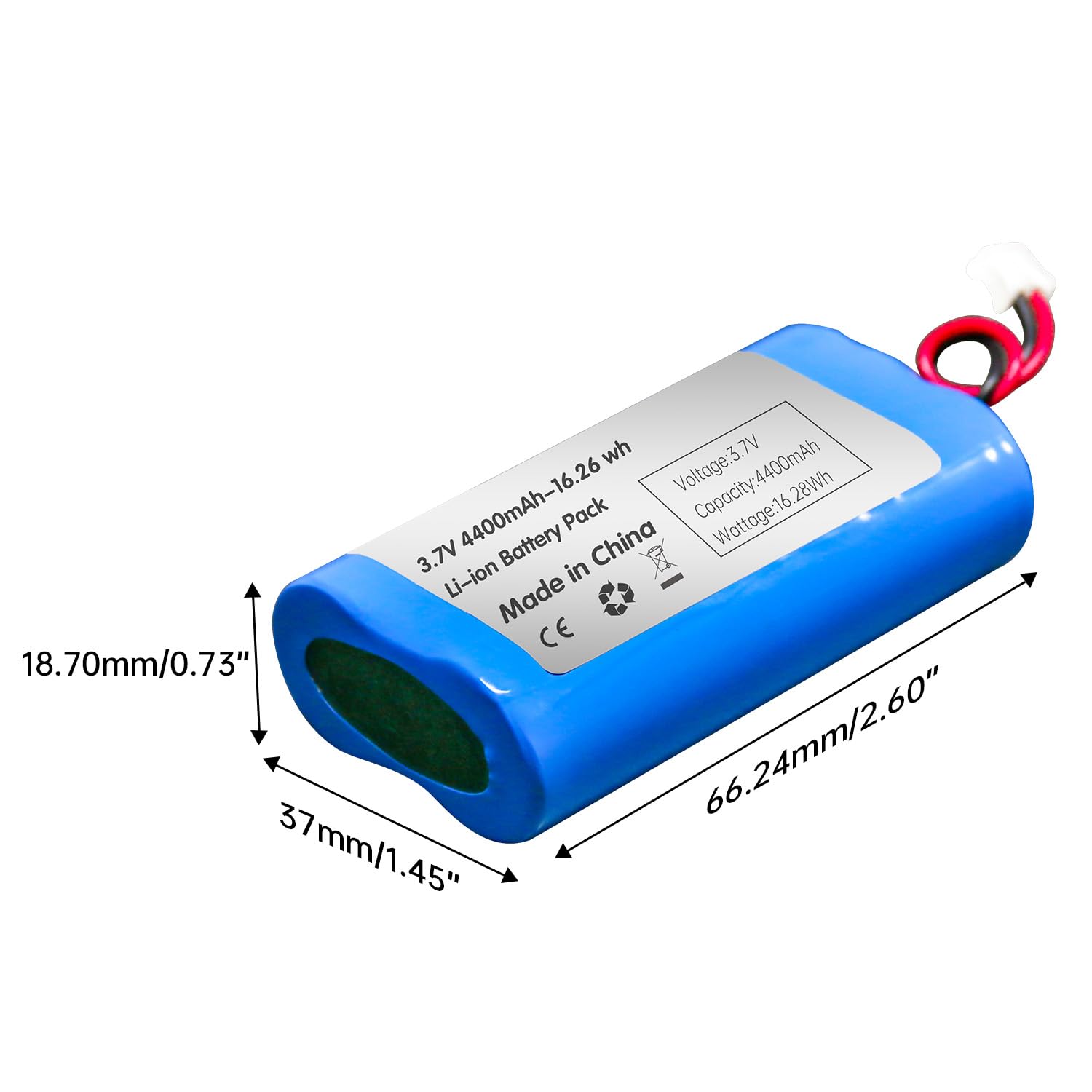 Qimoo 3.7V 4400mah-16.28Wh Rechargeable Battery Pack Lithium Ion Batteries with PH2.0mm Connector for DIY Electronics Products, Toys, Lighting, Bluetooth Equipment