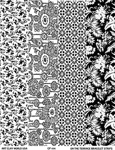 On The Terrace Full Length Low Relief Texture Sheet, 10in x 2in Each of Birds in Trees, Lined Flowers, Cherry Blossoms, and Spring Garden.