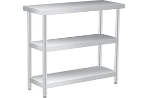 SUNNYFURN Stainless Steel Prep Table 36 x 14 inch, Heavy Duty Commercial Kitchen Table with Storage Shelf, Food Prep Worktable for Outdoor Use, Rust-Resistant & Easy to Clean, for Restaurants, Hotels, Workshops