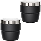 Cafezi 4 oz Espresso/Coffee Cup, Ceramic-Lined 18/8 Stainless Steel, Double-Wall Vacuum Insulated, Stackable, Dishwasher Safe, Fits Most Espresso Machines (Black, 2 Pack)