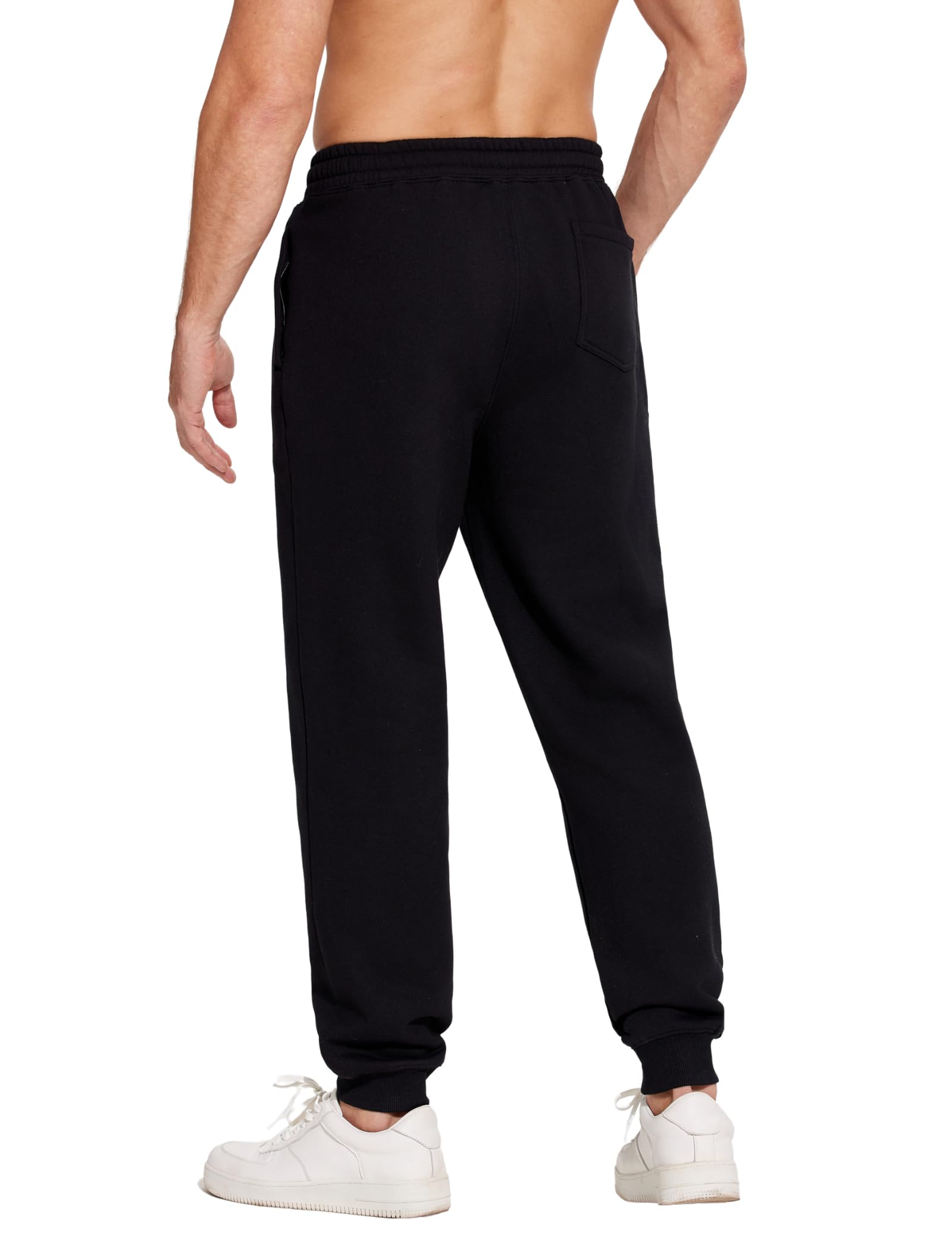 PINSPARK Men's Sweatpants with Zipper Pockets Sweat Pants for Mens Fleece Joggers Pants Baggy Thick Black Joggers for Men