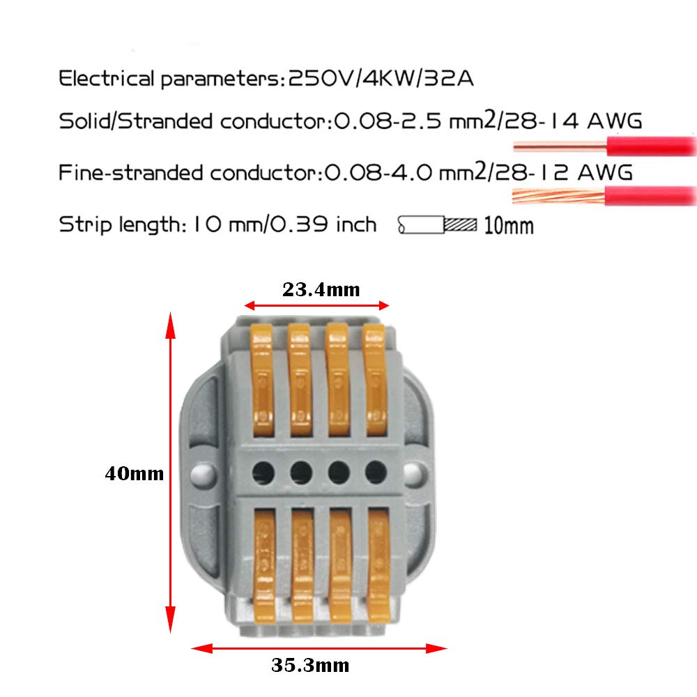 Can be fixed Connectorr,4 Port Lever Conductor Compact Connector Terminal Block Wire Push Cable Connector (8 pieces per box) - Image 3