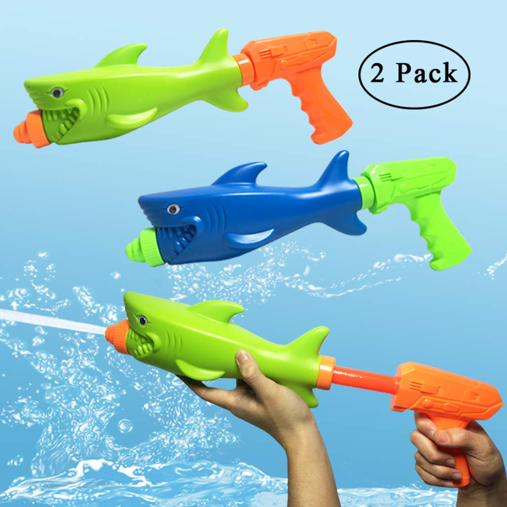 JollySweets Water Blaster Toys Set, Super Pump Shark Water Fighting Toys Outdoor Summer Swimming Beach Pool Games Toy 2 Pack,
